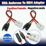2x 40CM FOR MC-4 CONNECTOR TO 50AMP ANDERSON PLUG SOLAR CABLE ADAPTOR WIRING