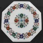 White Stone Kitchen Corner Table for Restaurant Pietra Dura Art Coffee Table Top