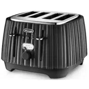 Delonghi Ballerina 4 Slice Toaster - Black 1800 Watts Non-slip Feet, Reheat,