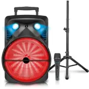 2000 W Rechargeable 15" Bluetooth DJ Light Speaker Package w Tripod & Microphone
