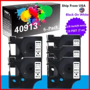 5PK Black on White D1 40913 Label Tape for DYMO LabelManager 210D 260P PC PC II