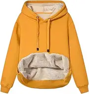 [Vliolat] Womens Casual Winter Warm Fleece Sherpa Lined Hoodies Solid Crewneck Hooded Sweatshirts Thick Pullover Jumper Tops