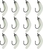 YINETTECH 12pcs Rubber Maggots Fishing Baits 20mm Rubber Bait Worms with Hook for Fishing Freshwater and Saltwater Fish Trout Crappie Pan Fish