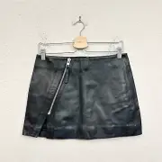 ALLSAINTS Lucille Mini Skirt Womens Sz 6 Black Lamb Leather Split Hem NWT
