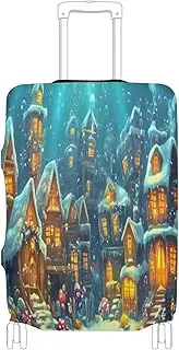 [Joisal] City Fireworks Personalized Luggage Cover Fit 18-32 Inch Suitcase Covers for Luggage Tsa Approved, Suitcase Protector, Winter Village Blue, M 22-24 in