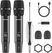 MOYLEAF Wireless Microphones, UHF Metal Dual Handheld Cordless Dynamic Mic System with Rechargeable Receiver,1/4 "Output for Karaoke Singing,Wedding,DJ,Party,Speech,Church, Class Use, 240ft