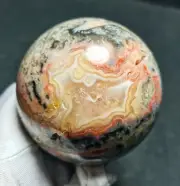 TOP 404G 65MM Natural Polished Crazy Banded Agate Crystal Sphere Ball YT872