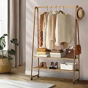 [OIKITURE] Open Wardrobe with Wheels and Hanging Rail, Standing Clothes Storage Rack