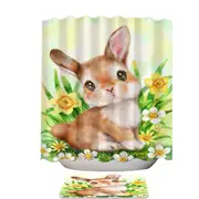 Cute Animal Art Bunny in the Flower Garden Shower Curtain
