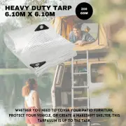Tarp Tarpaulin 200GSM Camping Heavy Duty Tent Waterproof Cover 6.10MX6.10M CLEAR