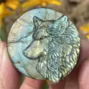 A+ Natural Hand Carved Labradorite wolf Quartz Skull Crystal Reiki Healing 1pc