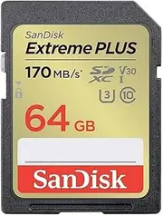 SANDISK - CARDS Extreme Plus 64GB 170MB/s 80MB/s UHS-I Class Black SDHC Memory Card ham_n13_00121592