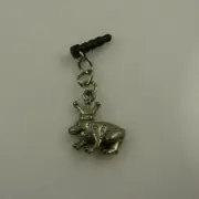 frog prince cell phone or fits Ipad charm ear cap dust plug froggy silver tone