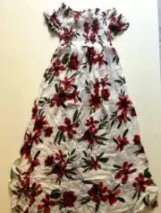 SLEEVLESS LONG SUMMER RED WHITE PRINT DRESS PRIMARK UK 6 USA 2 EU 34