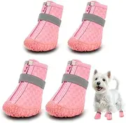 Dog Shoes for Small Dogs Boots, Waterproof Dog Booties Paw Protector for Outdoor Walking, Puppy Shoes with Reflective Strips Rugged Anti-Slip Sole for Hardwood Floors Hot Pavement Winter Snow 4PCS/Set