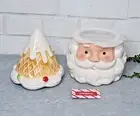 Santa Claus Ice Cream Cone Gingerbread Cookie Jar Canister 10" Peppermint Square
