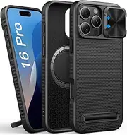 SIXBOX for iPhone 16 Pro Case with Stand & Slide Camera Cover, Slim & Thin, Compatible with MagSafe, Military-Grade Shockproof Protection, Hard Men Magnetic Phone Case for iPhone 16 Pro 2024, Black
