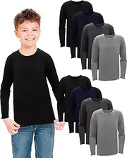 [Taiyin] 8 Pcs Boy's Thermal Top Fleece Lined Baselayer Shirt Kids Long Johns Long Sleeve Undershirt for Winter Outdoor