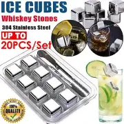 Stainless Steel Whiskey Stones Ice Cubes With Tong Reusable Cooling Ice Cube New