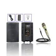 15 Inch Active PA Powered Audio Speaker W/ Dynamic Wired Handheld Metal DJ Mic