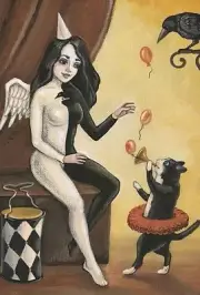 4X6 HALLOWEEN POSTCARD PRINT LE 10/27 RYTA VINTAGE STYLE ART COSTUME TUXEDO CAT