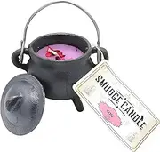 Reusable 4" Cast Iron Cauldron Candle with Lid and Hanging Handle for Spell Casting, Smudging, Ritual & Blessings Pot Belly Witchcraft Candle Aromatherapy (Rose)