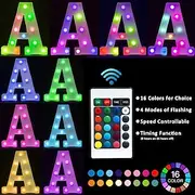LED Letter Lights Sign 26 Letters Alphabet with Remote Light Up Letters Sign Colorful for Night Light Wedding/Birthday Party Battery Powered Christmas Lamp Hom