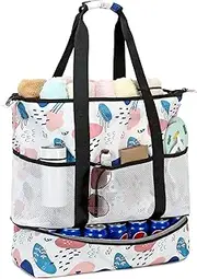 [DSIUE] Beach Bag Women Large Waterproof Beach Tote Bag with Cooler Zipper Beach Bags Waterproof Sandproof Swim Pool Bag