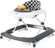 INFANS Foldable Baby Walker, 3 in 1 Toddler Walker Leaning-Seated Walk-Behind with Removable Music Tray, Adjustable Height, Washable Seat Cushion for Boys and Girls (Checkerboard)