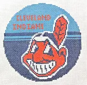 Hand-painted Needlepoint Canvas, Cleveland Indians CHIEF WAHOO, 4" Circle, 18m
