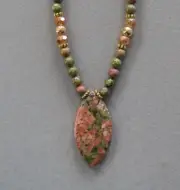 Lovely Small Unakite Jasper Pendant Necklace with Genuine Unakite Beads