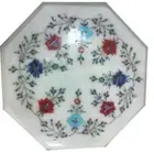 12" white Marble inlay corner / side handicraft pietra dura Table Top