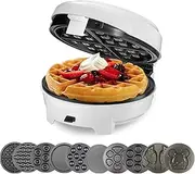 FIBVGFXD Multifunctional Electric Waffle Maker, 220V, Choose 3 Plates (Sandwich, Waffle, Panini, Grill), Modern/Sleek, White