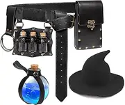SUMGOGO Witch Hat Retro Medieval Belt Pouch Alchemy Potion Vials Fantasy Wizard Costume Set Ren Faire Halloween Cosplay Party