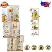 Modern Space-Saving Coat Rack with 4 Shelves & 16 Hooks - For Entryway & Hallway