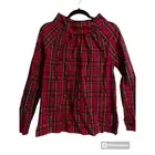 SAIL TO SABLE Blouse Red Tartan Plaid Cowl Neck Gold Button Back NWT size Small
