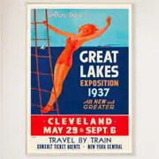 Galrie 1937 Cleveland Great Lakes Exposition Vintage Travel Poster Artwork, Wood Frame, A0 84 x 119cm (33 x 47inch)