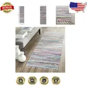 Elegant 2'3" x 14' Flat Weave Cotton Runner Rug - Perfect for High Traffic Areas