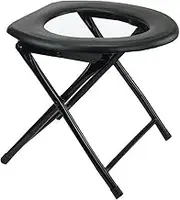 Portable Outdoor Folding Commode Toilet Seat, Stainless Steel Portable Potty Commode Chair, Perfect for Camping, Traveling, Hiking, Fishing, Outdoor Living (Black)