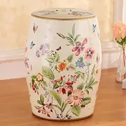 PA-DABAOO Ceramic Garden Stool, Decorative Garden Stool, Glazed Hand-Painted Flower and Bird Shoe Stool, Drum Stool, Suitable for Outdoor Garden, Living Room, Terrace, Etc.,White