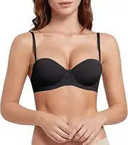 [Generic] Strapless Bra Women Women's T Shirt Bra with Push Up Padded Bralette Bra Without Underwire Seamless Comfortable Soft Cup Bra Sports Bras Underwire (Black, 80B)