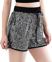 [JTYKUYR] Black Sequin Shorts for Women, A Line High Waist Casual Sparkly Pants Bar Party Costumes