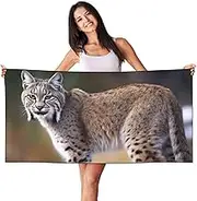 JHLMN Microfiber Sand Free Beach Towel Thin Quick Dry Super Absorbent Large Lightweight Towels Ultra Soft Bath Towels Wild Bobcat Compact Gym Towel for Adult Travel Camping Gift