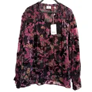 Elie Tahari Woman Plus Size 2X Velvet Burnout Tunic Top Peasant Blouse NWT