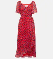 [Carolina Herrera] Carolina Herrera Printed georgette wrap midi dress AU 14 red