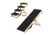 2in1 Pet Stairs Ramp Staircase Foldable 4 Steps Dog Wooden Ladder for Bed Car Couch with Non Slip Carpet