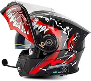 Motorcycle Helmet Flip-Up Helmet with Bluetooth Motorcycle Helmet DOT/ECE Approved Full Face Helmet Scooter Helmet with Double Mirror Flip Full Face Helmet for Men and Women A,M=57-58cm