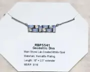 Ring Bomb Party RBP5541 'Geometric Diva' LC White Opal on Hematite necklace