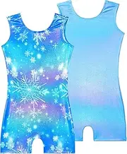 [Snowheart] Gymnastics Leotards for Girls - 2 Pack of Sparkly One-Piece Pro Kids Unitard Biketards with Shorts for Ages 2-9