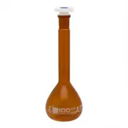 Eisco Labs Volumetric Flask, 100ml - Class A - 14/23 Stopper - Amber Color